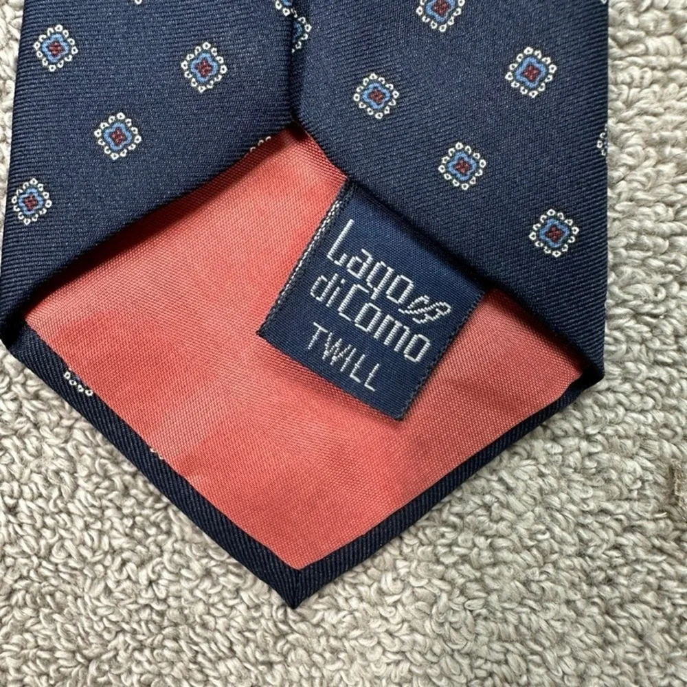 John Henry Navy Blue Medallion Lago di Como Twill Men's Necktie Made in USA